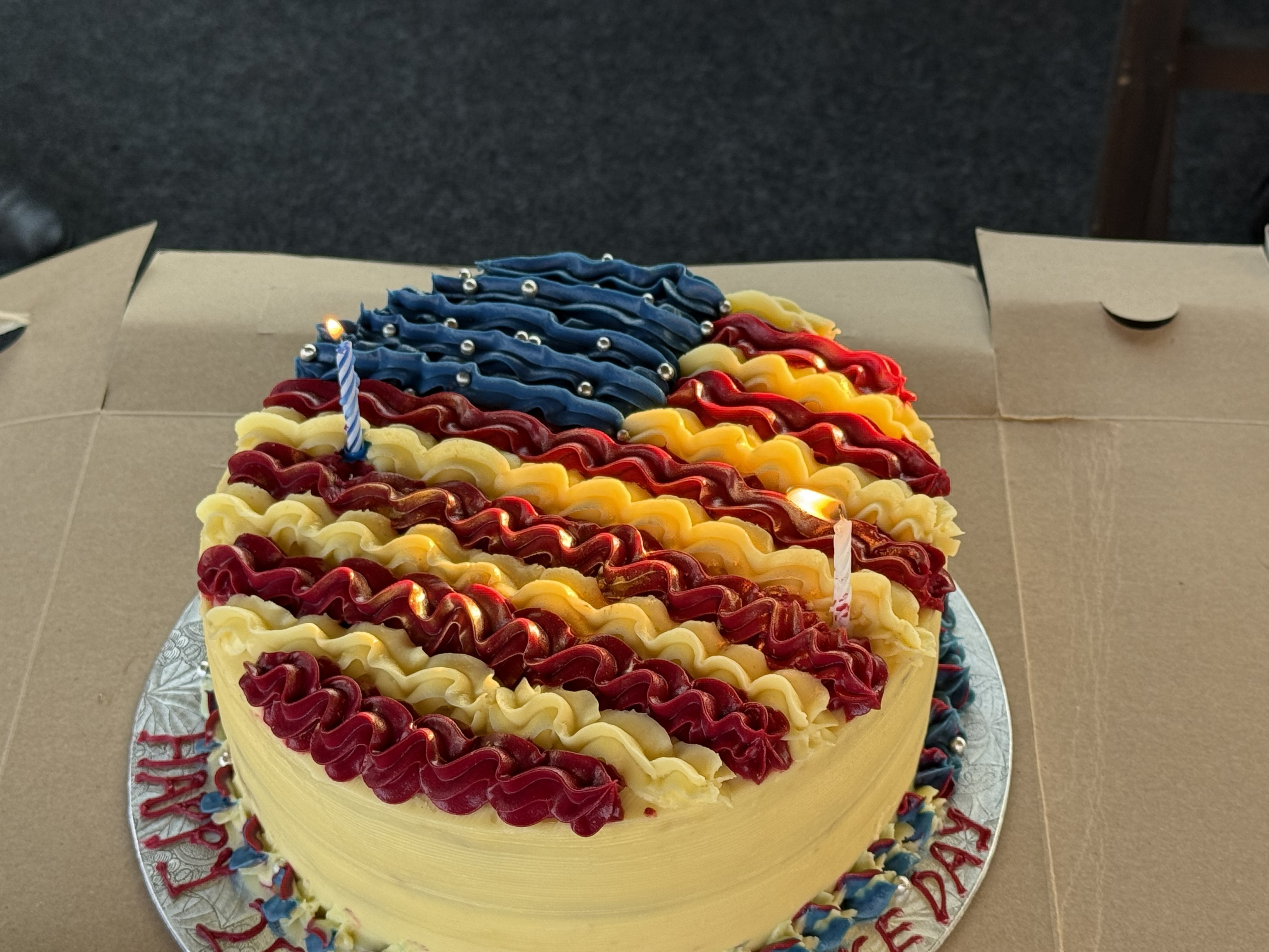 The cake, made for us by the boat crew for the Fourth of July. Nobody asked them to. That is the whole point of it.