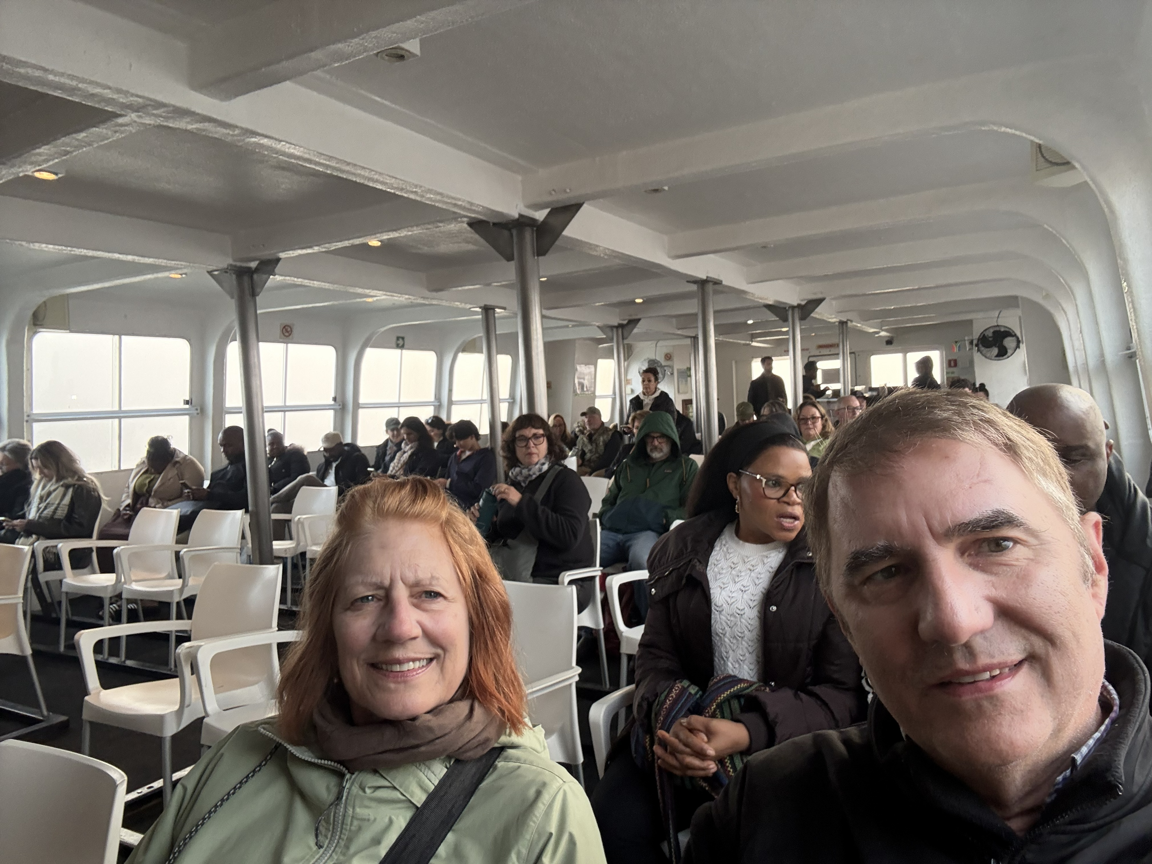 Bonnie and me on the ferry out, the city falling away behind us.