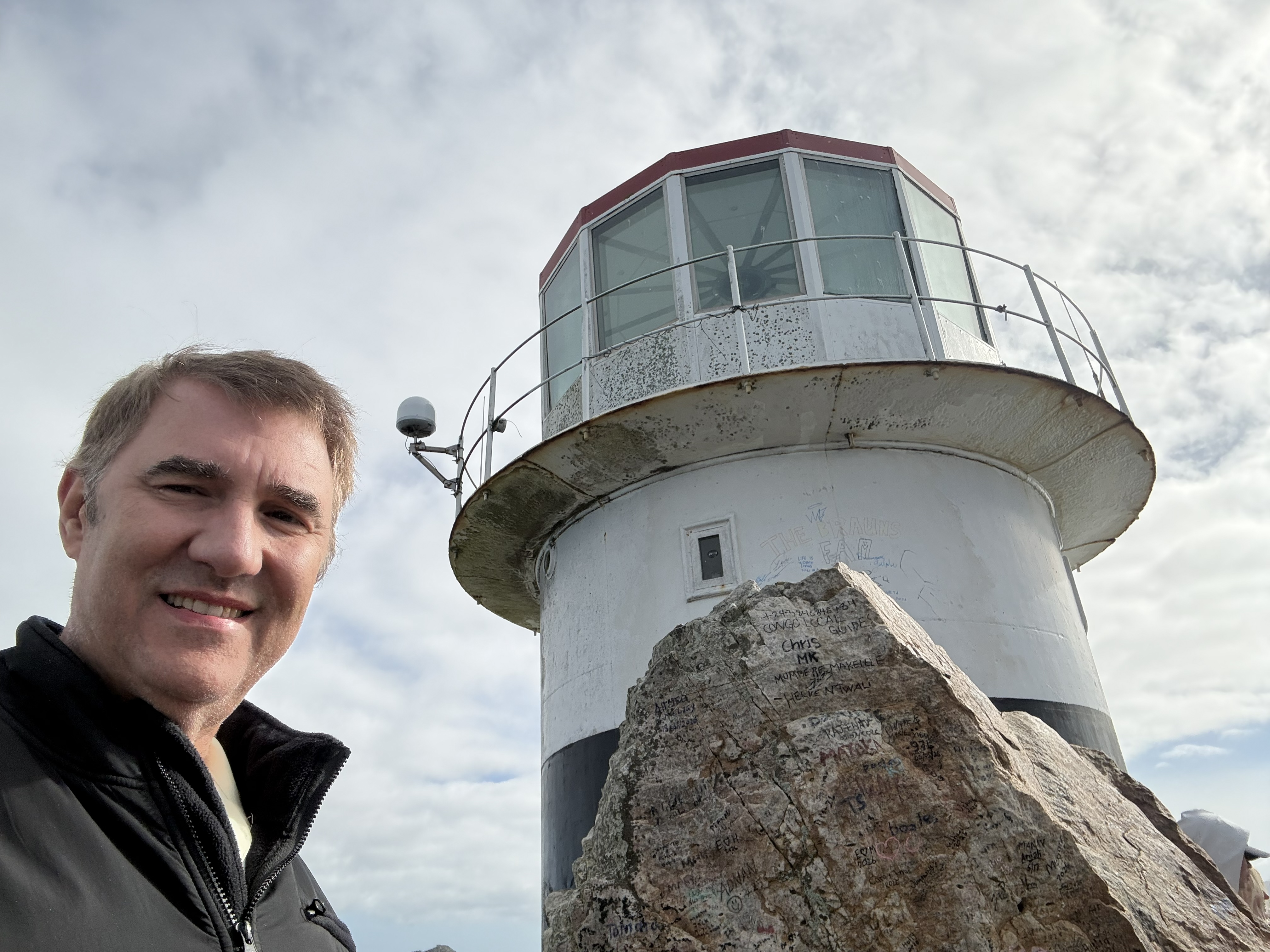 At the top, with the old lighthouse — cast iron, shipped out from England in sections and bolted together up here in 1860.