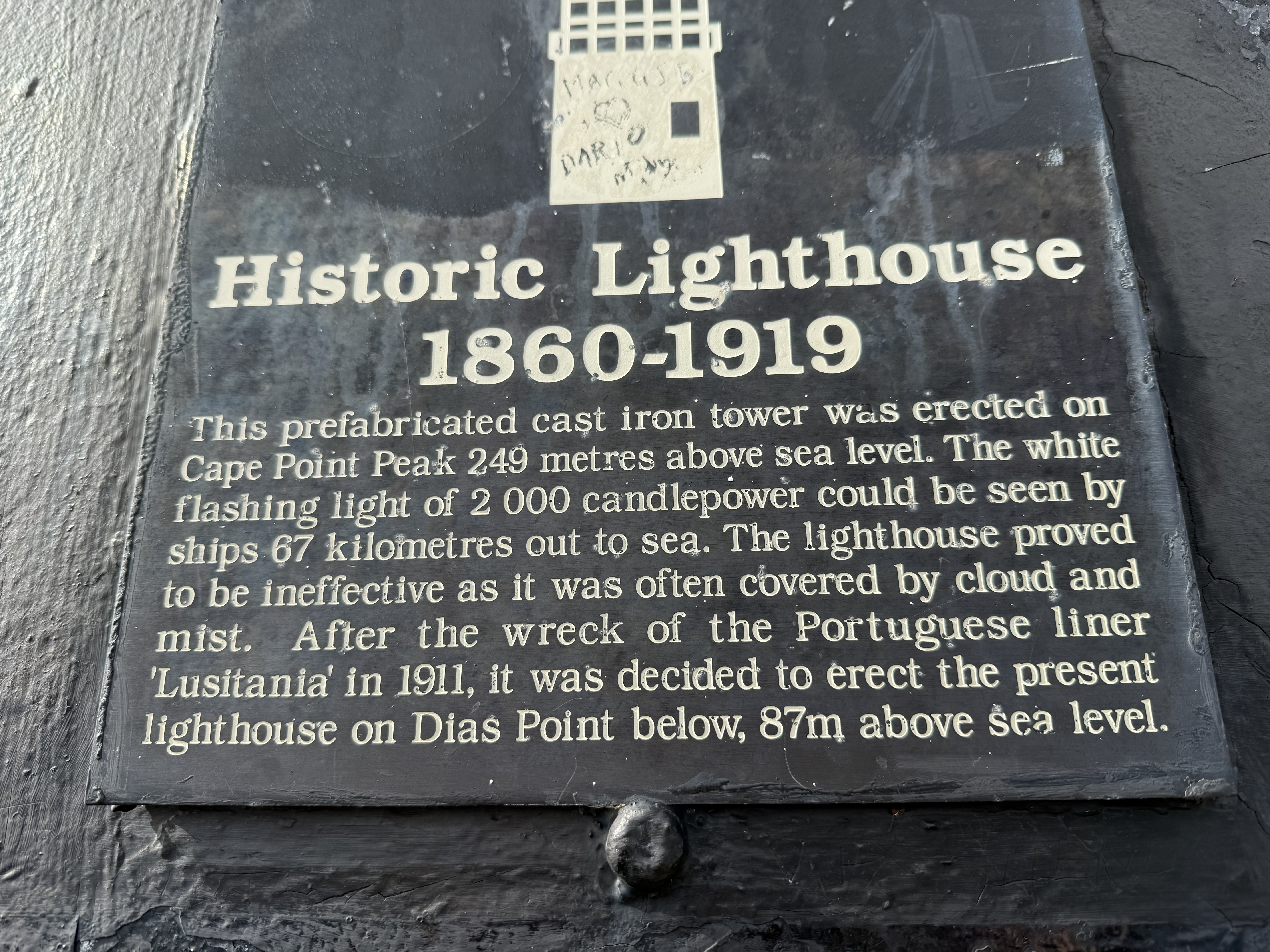 The sign that explains why it was a failure: at 238 metres up, the light was too often buried in cloud and mist for ships to see it at all.